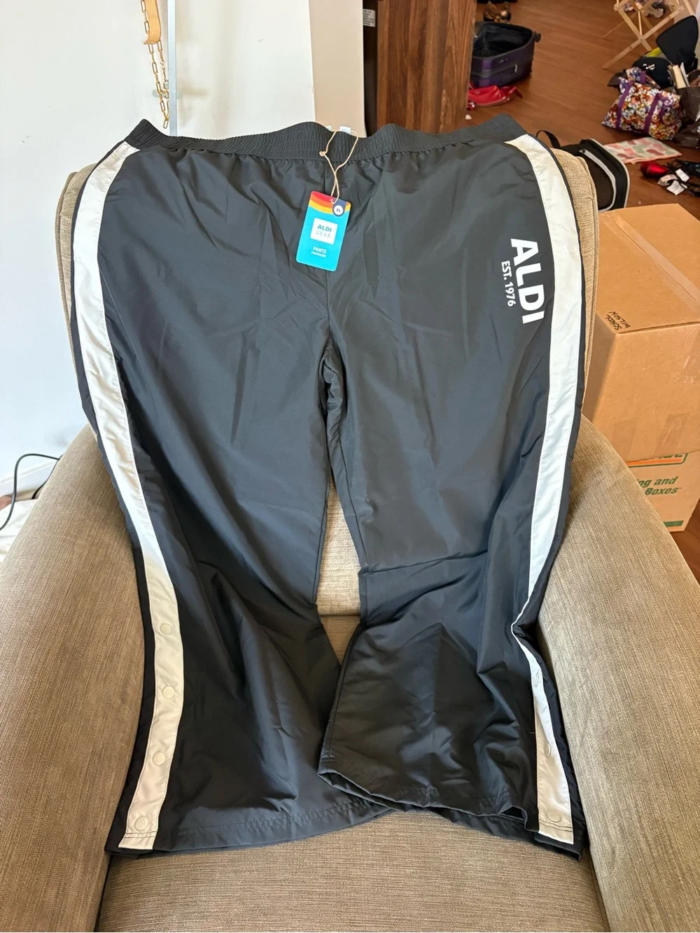 ALDI Men's Black Track Joggers with White Contrast Stripes